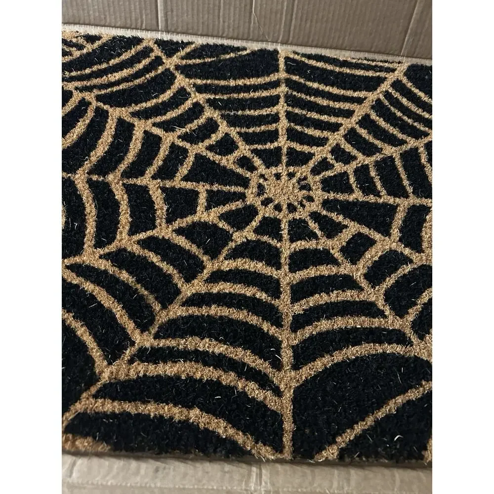 Calloway Mills Scary Spider Web Orange And Black Coil Doormat